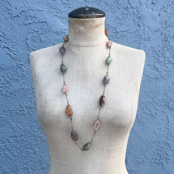 Vintage Gemstone  Necklace Vintage Gift Southwestern Statement Jewelry mystical - Picture 10 of 10